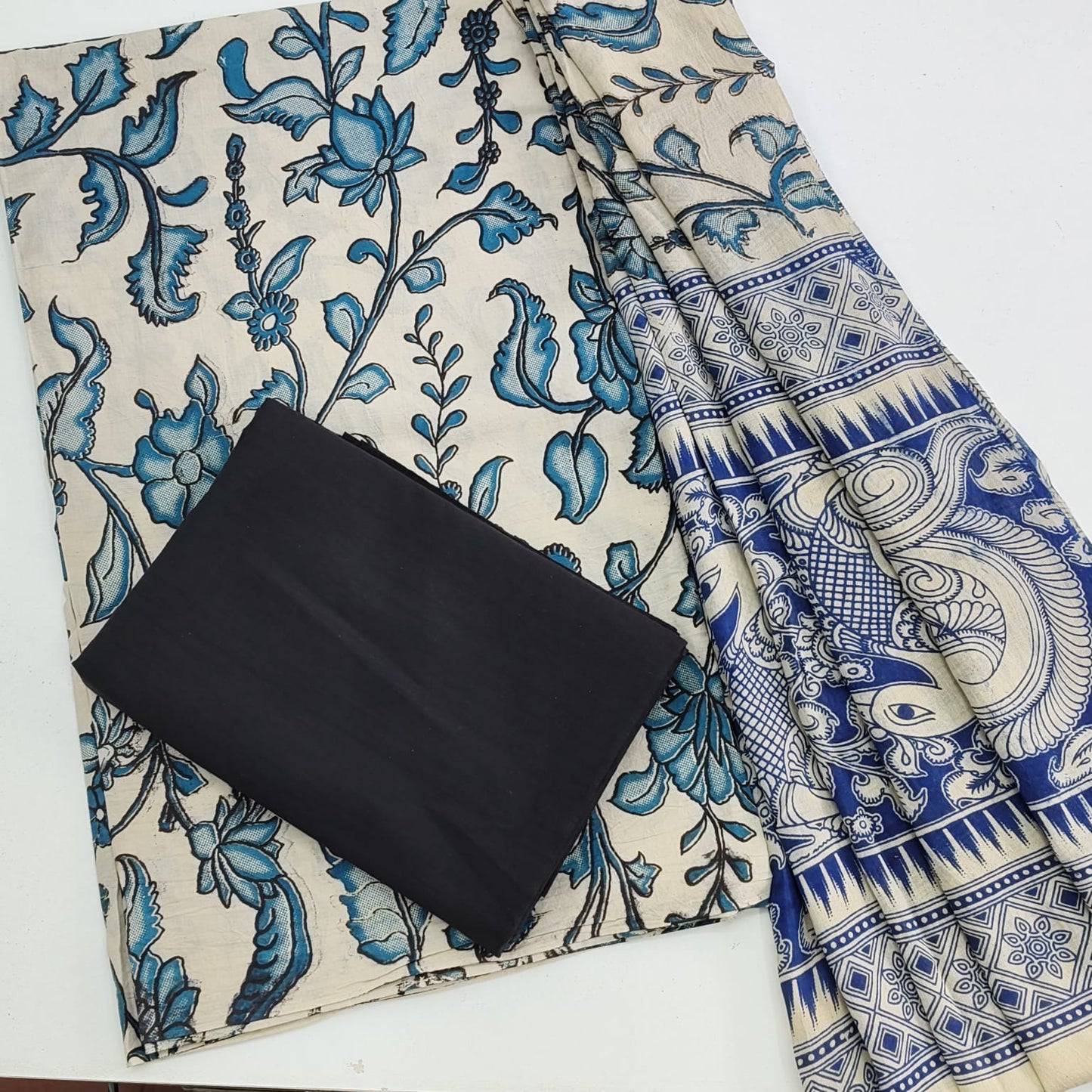 Pure Handblock Kalamkari 3 Pc Material.