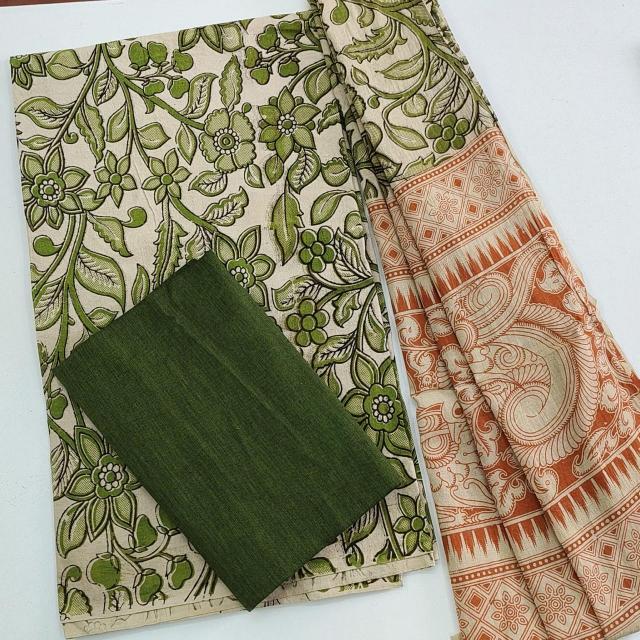 Pure Hand block Kalamkari 3 Pc Material.