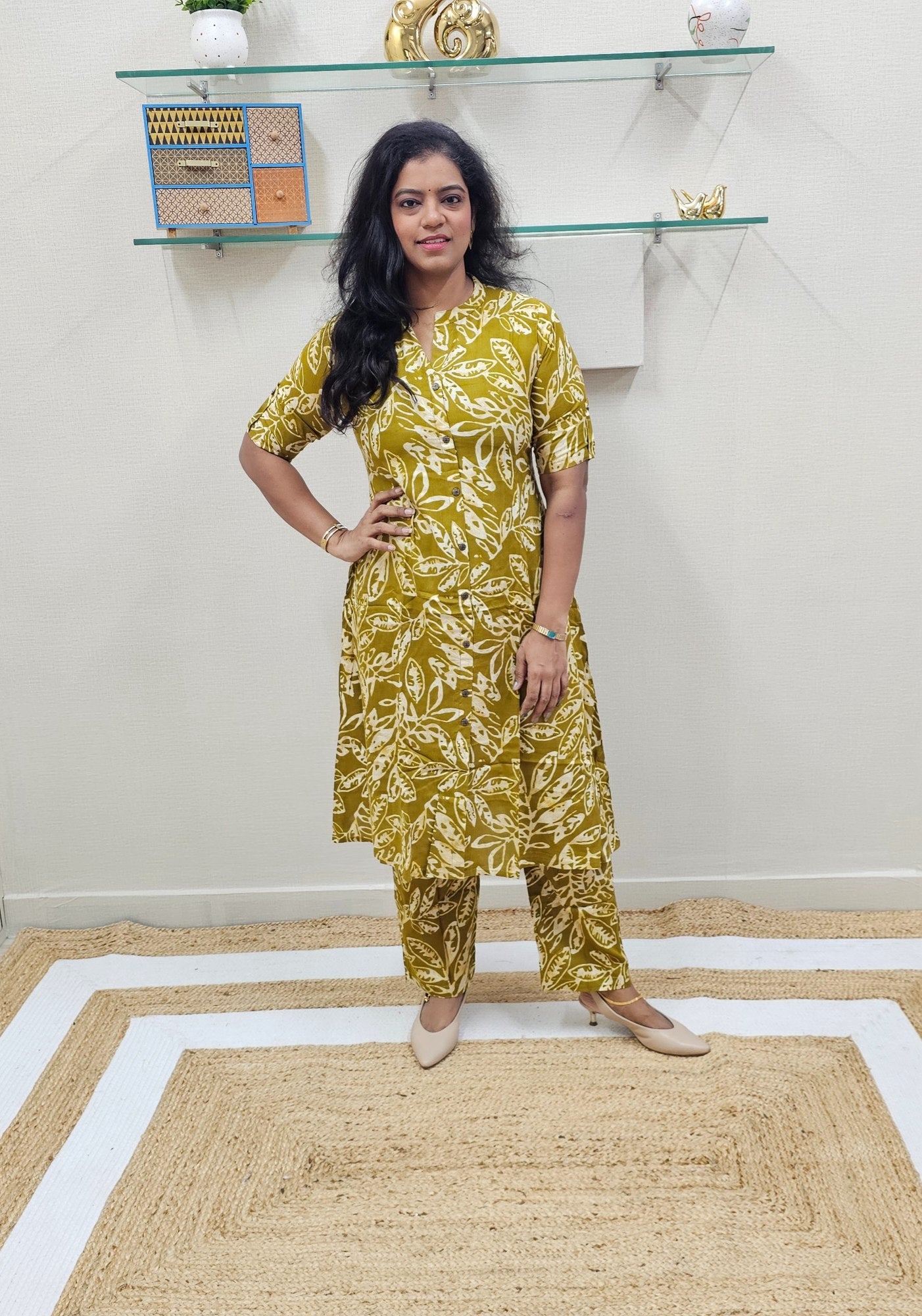 A line Co Ord Set Mehandi type Shade Ku156