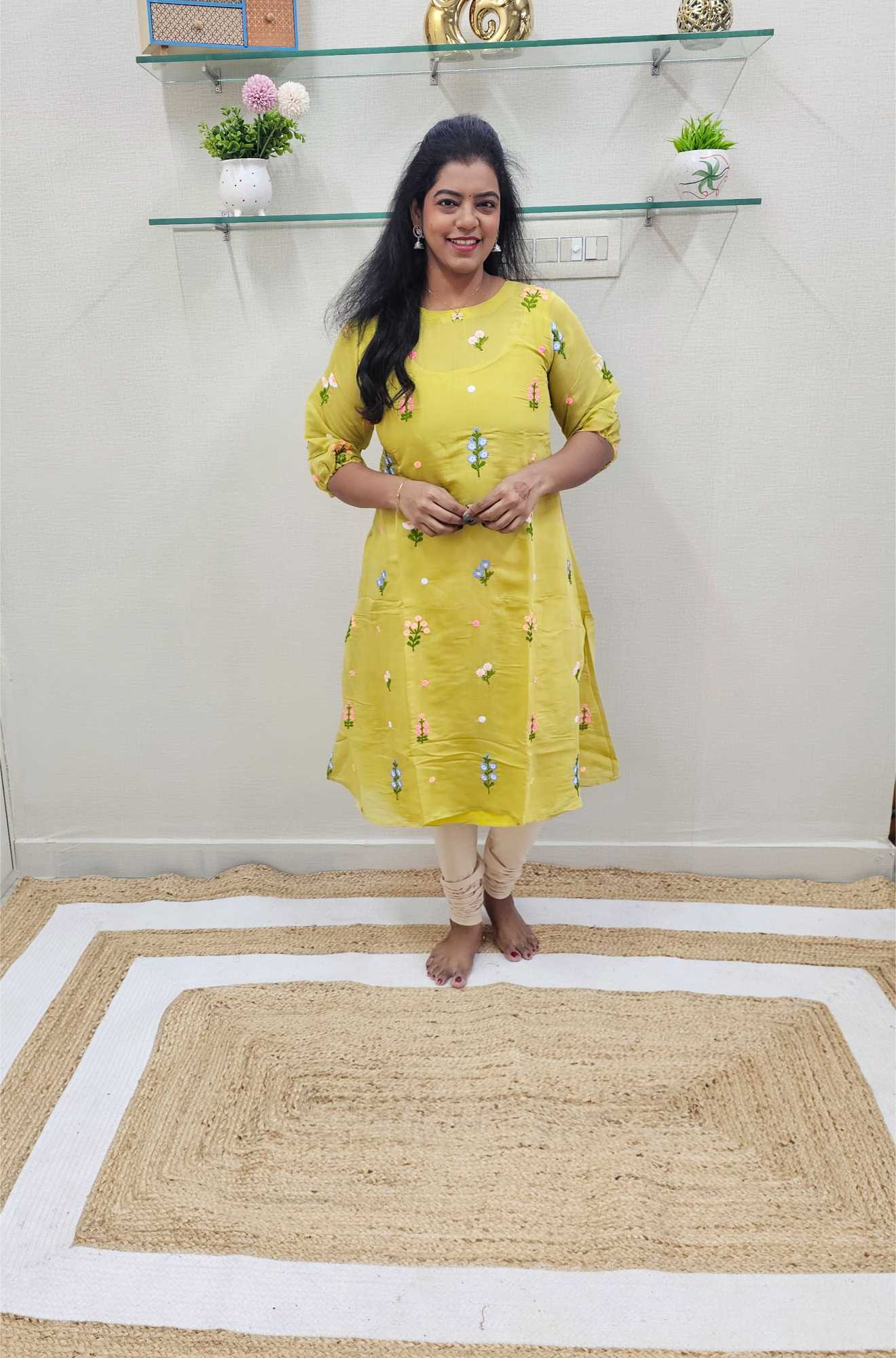Mul Chanderi embroidery Kurti