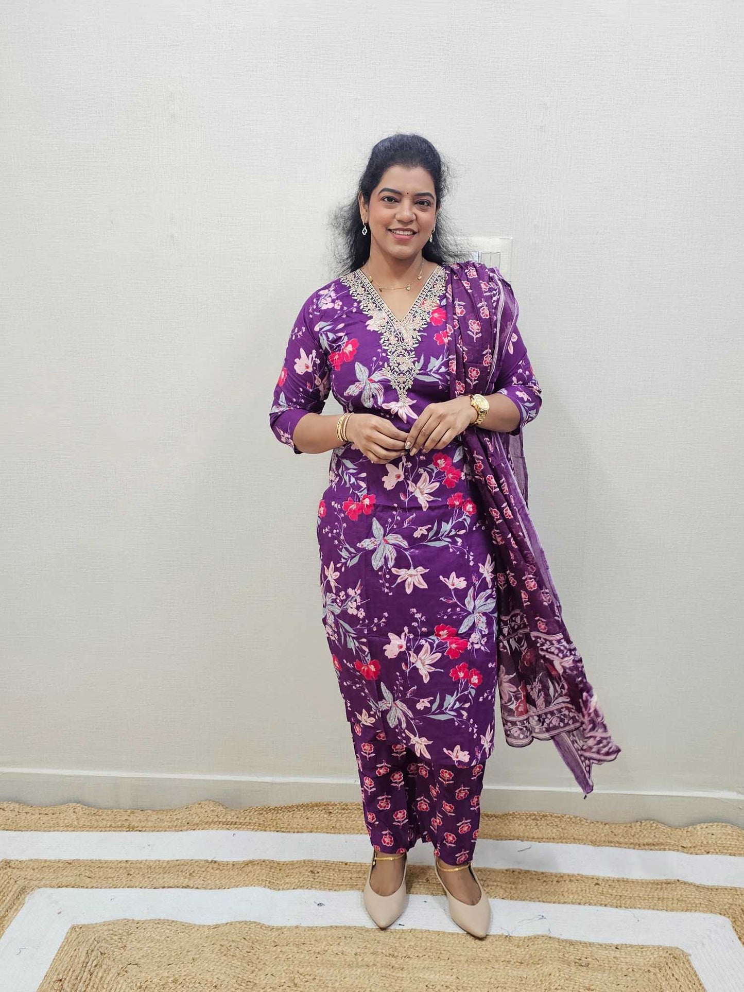 pure Cotton 3pc suits Purple Shed-Ku152