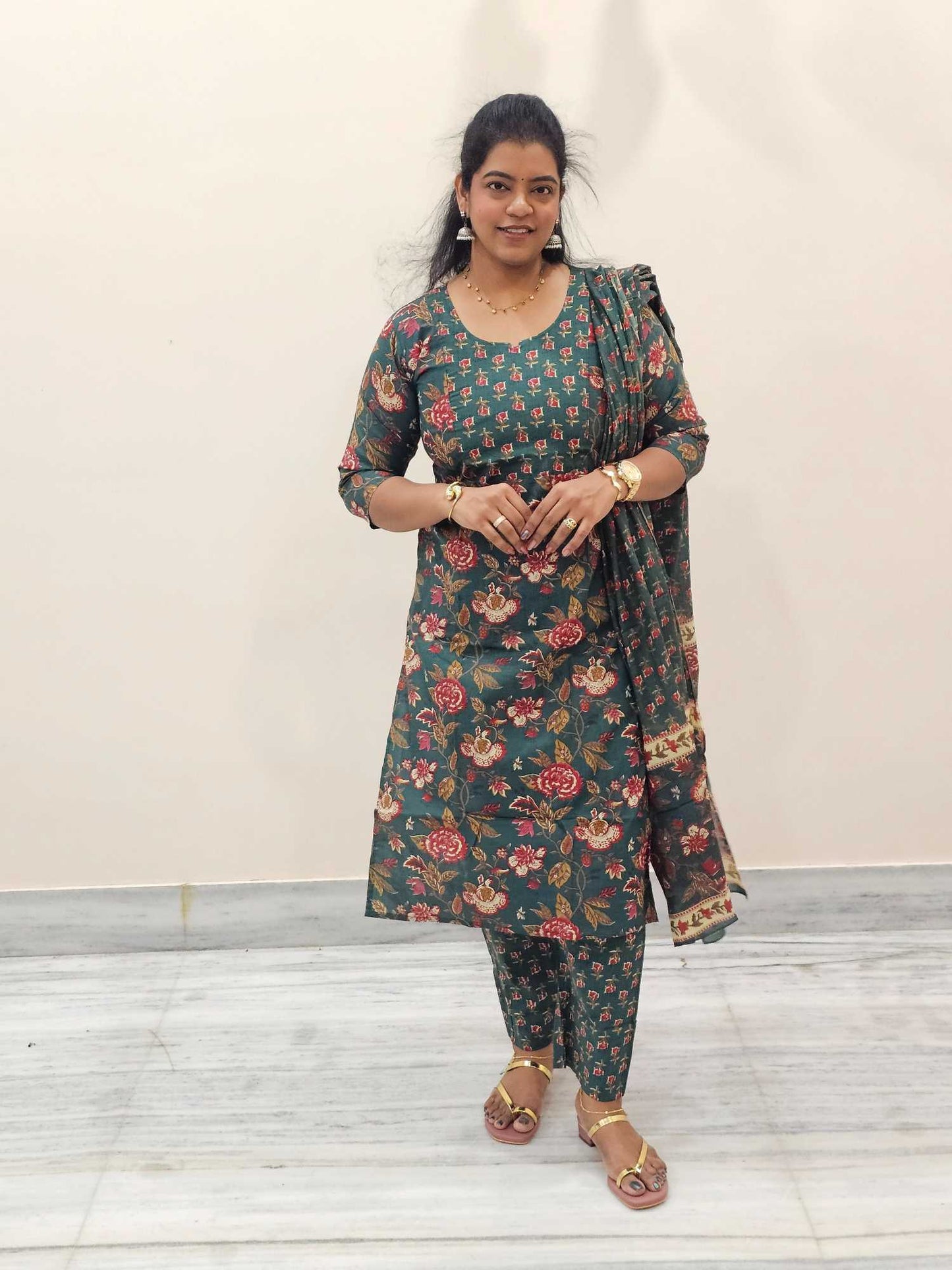 Pure Cotton 3 Pc Suits Green Shade - Ku158