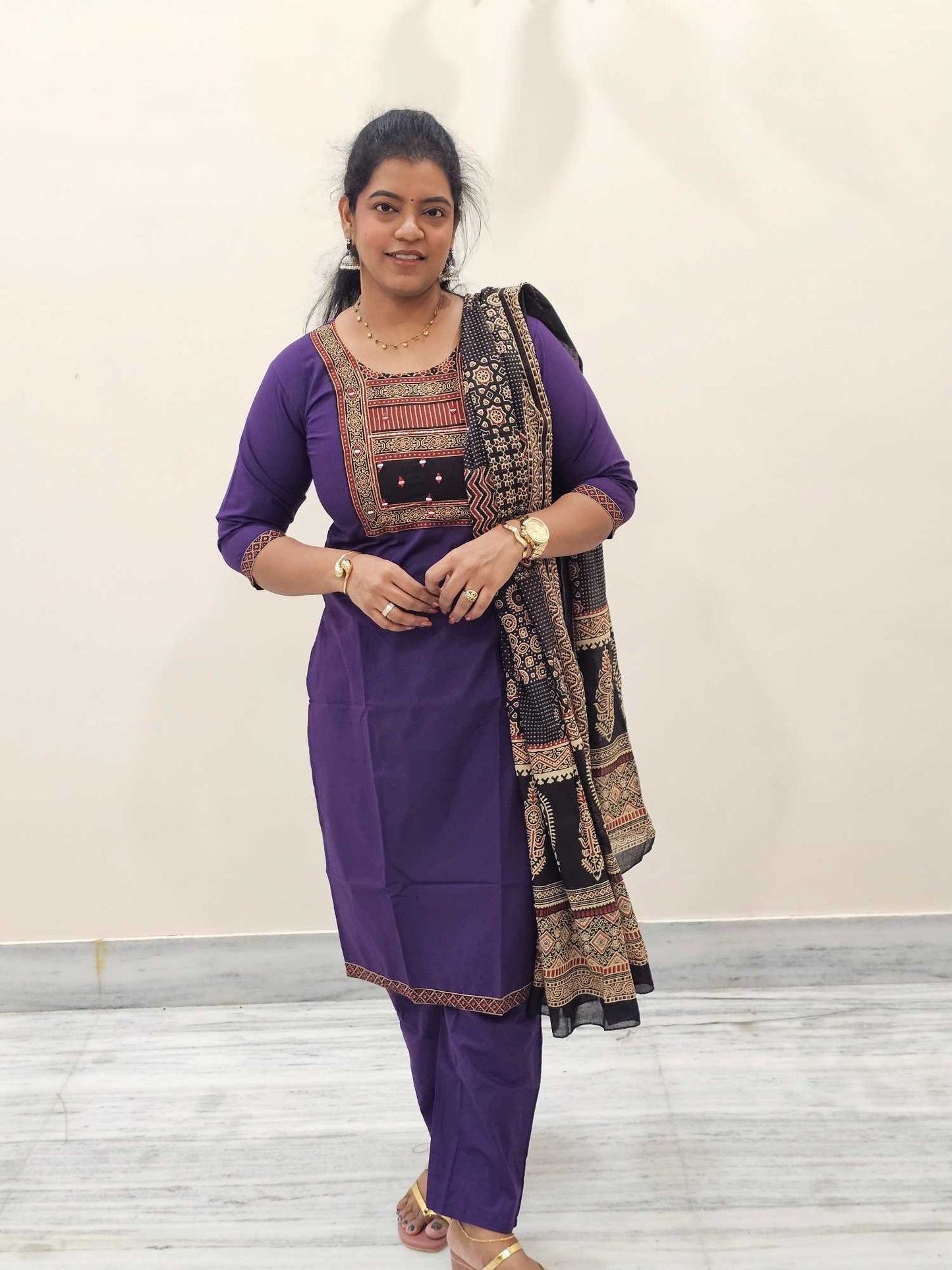 Pure Cotton 3 Pc Suits Purple Shade - Ku157