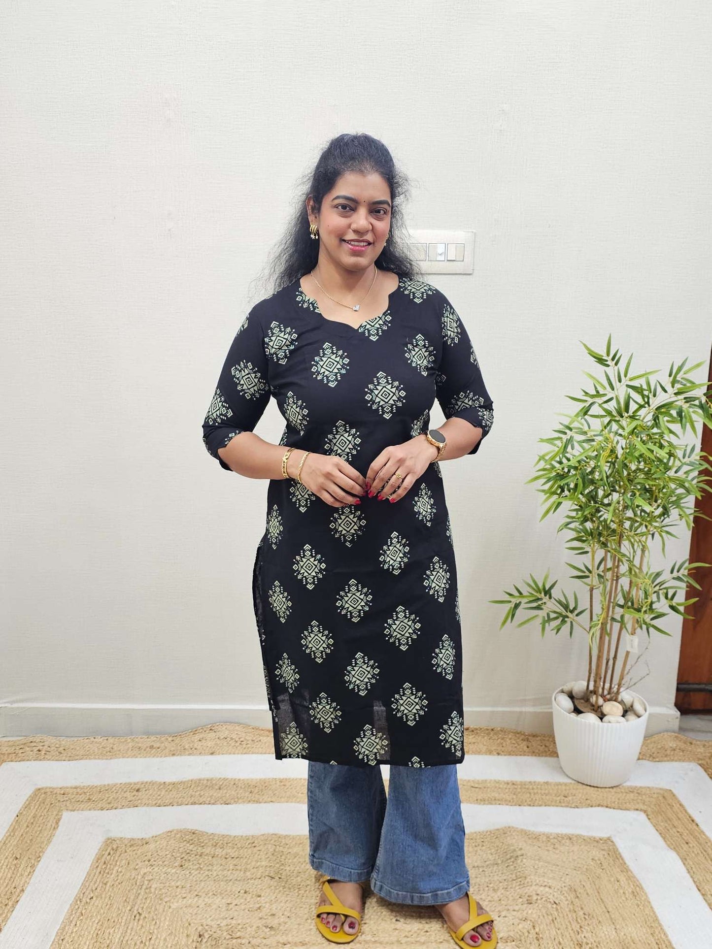 Pure Cotton Straight Kurti Black Colour-Ku200-SK12