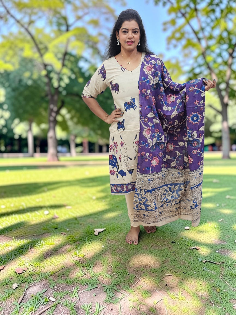 Pure Handblock kalamkari Kurti with Dupatta - Ku153