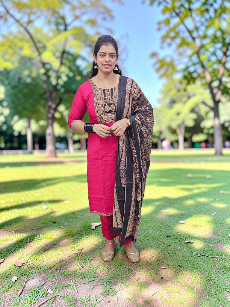 Pure Cotton 3pc suits Pink colour-Ku155