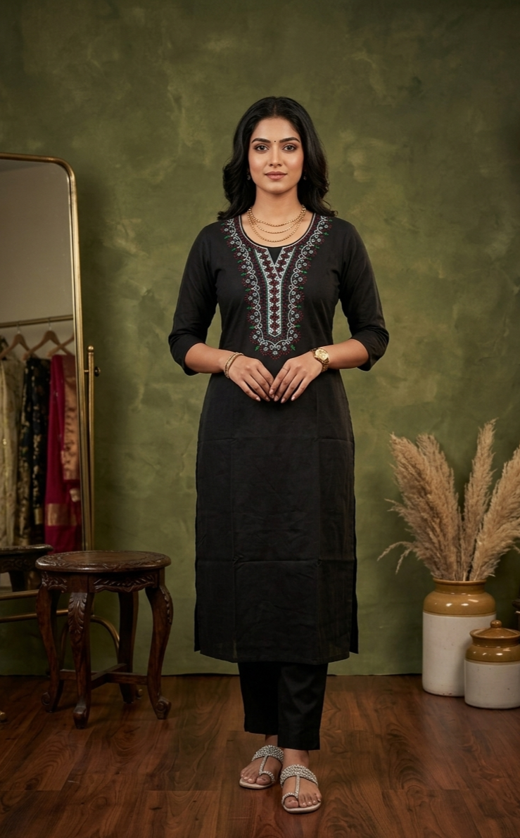 Pure Cotton Co- Ord Stes Black - Ku103