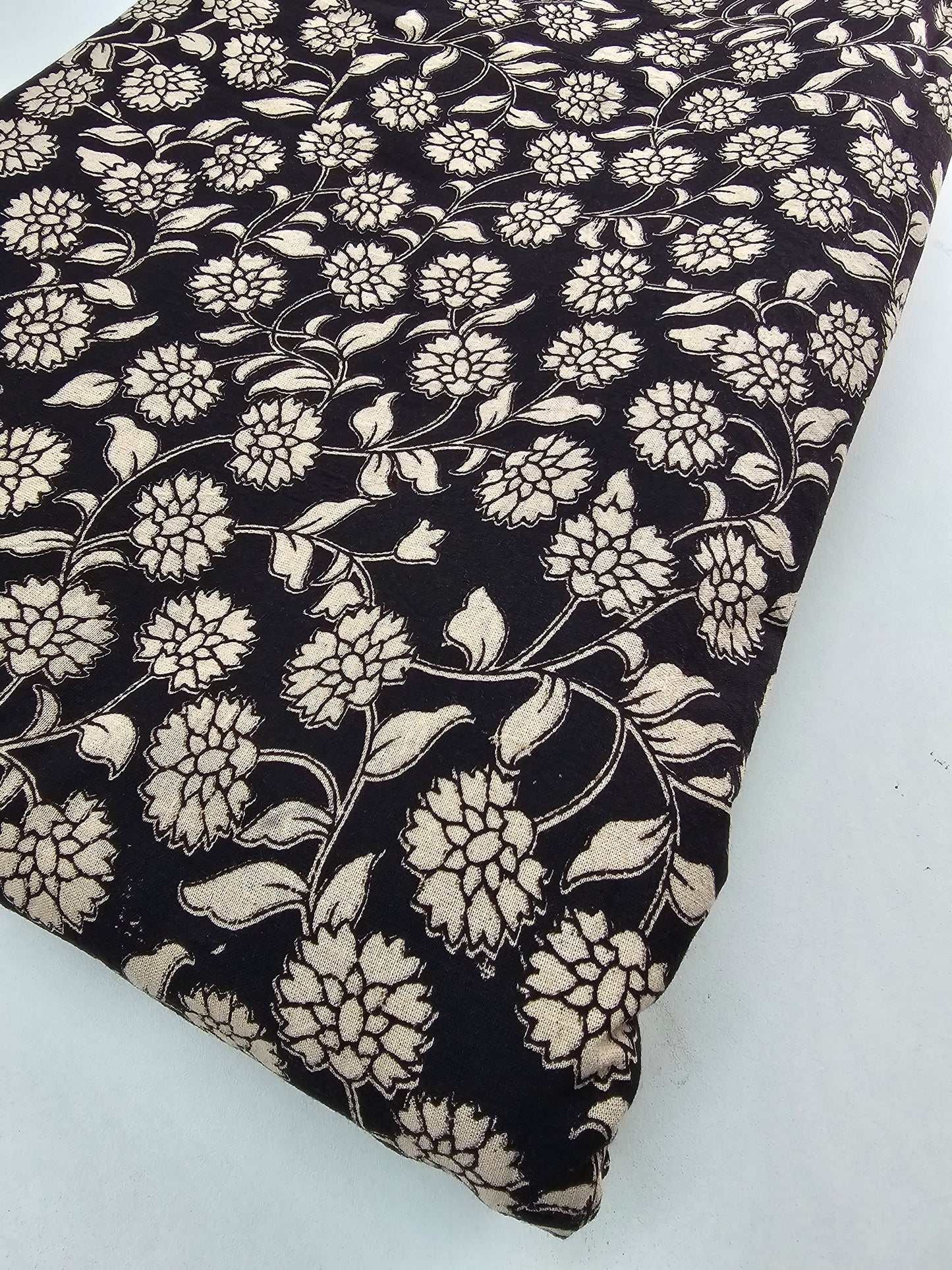 Kalam Kari Fabric Black Flower design.
