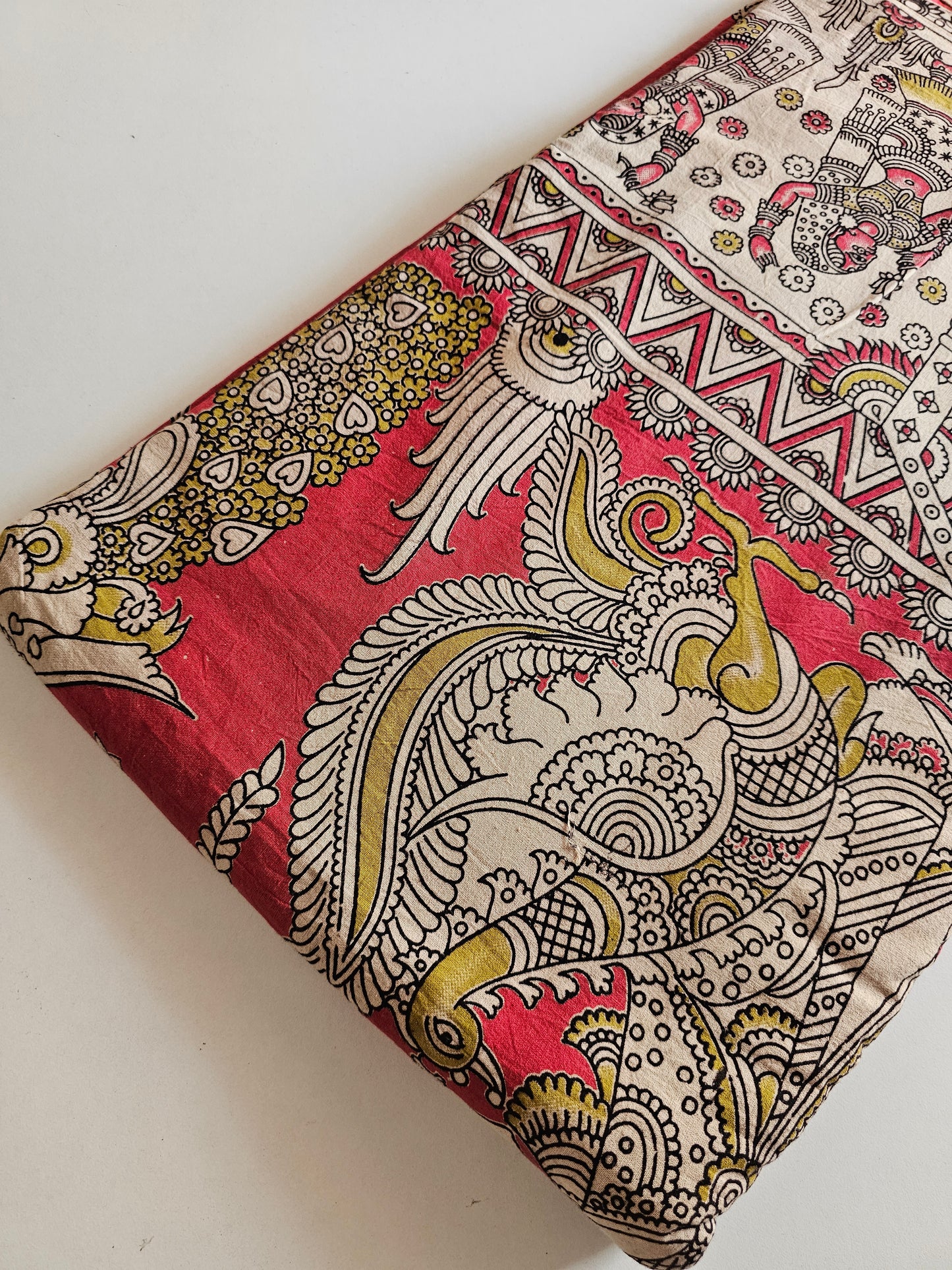 Kalam Kari Fabric Red,Handblock printed.