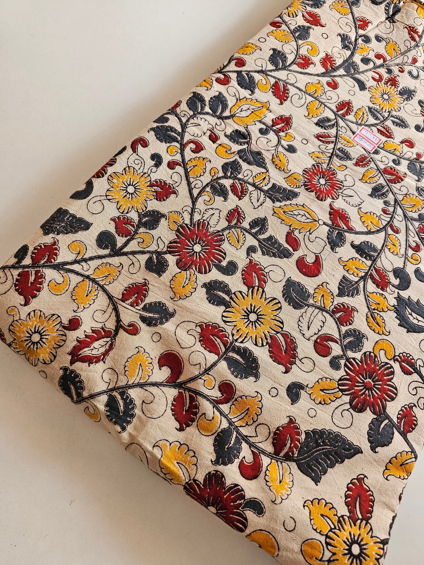 Kalam Kari Fabric Yellow, red ,Grey shed design