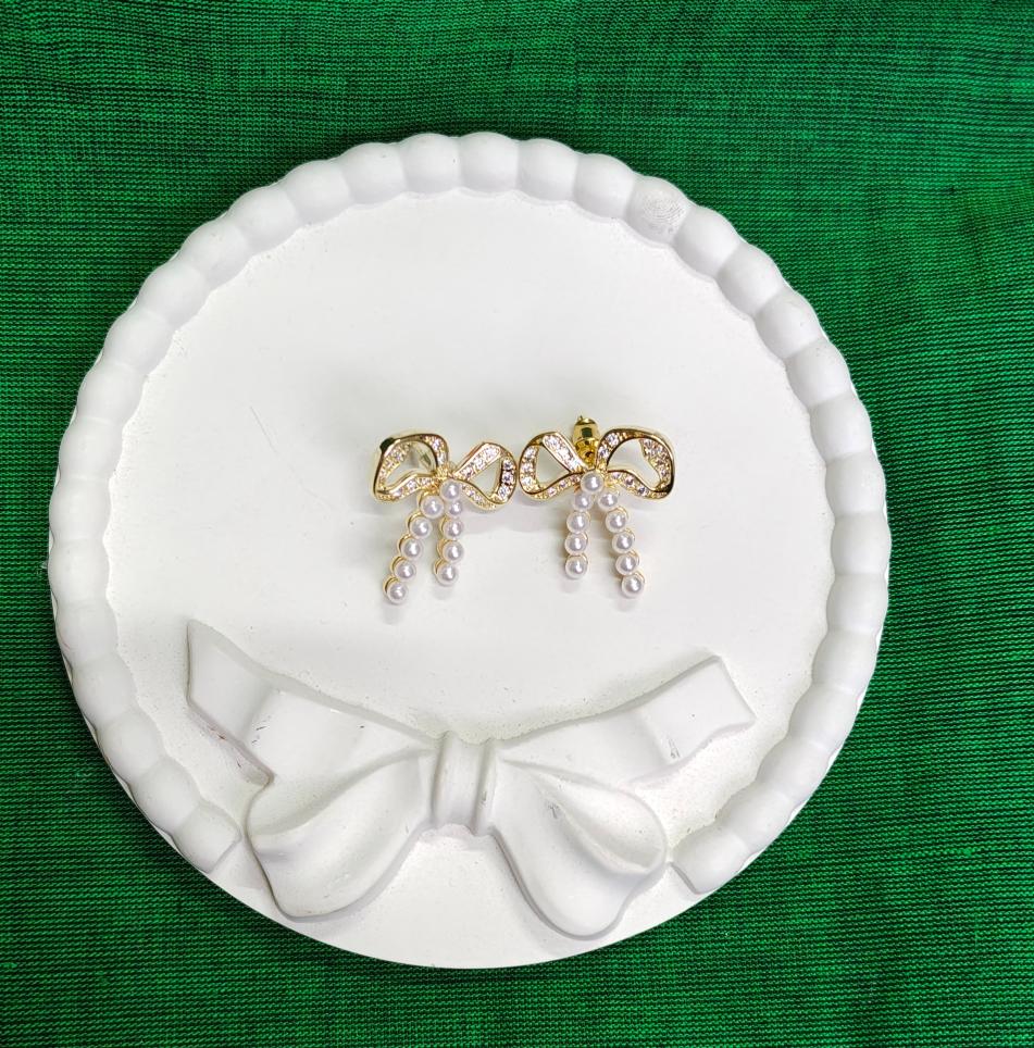 Elegant Bow Pearl Drop Earrings - JW268