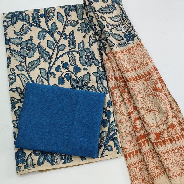 Pure Hand block Kalamkari 3 Pc Material.