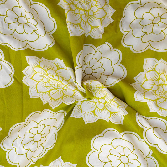 58 Inch Rayon Fabric Mehndi Green Floral  design.