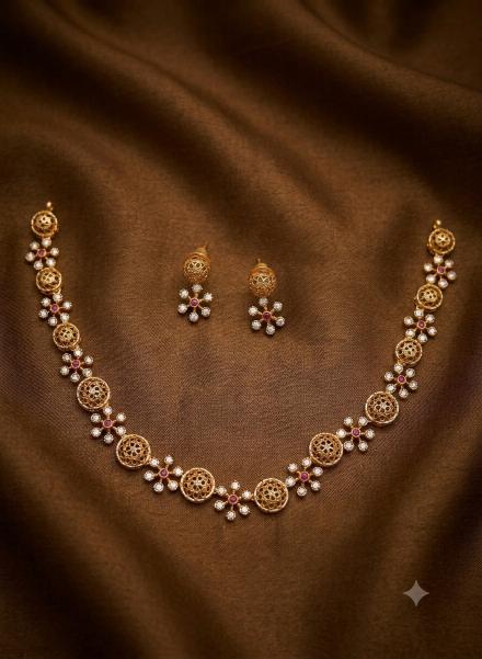 AD White with Pink stone Neck set Jw308