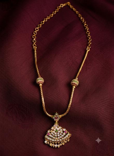 Micro Gold Replica White With Pink, Green Stone  NeckPiece - Jo02
