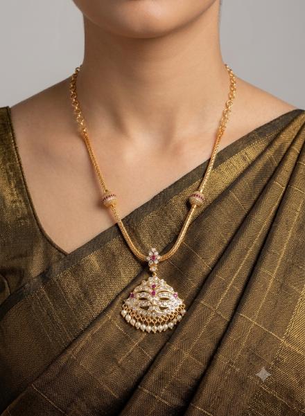 Micro Gold ReplicaWhite With Pink Stone Necklace -Jo02