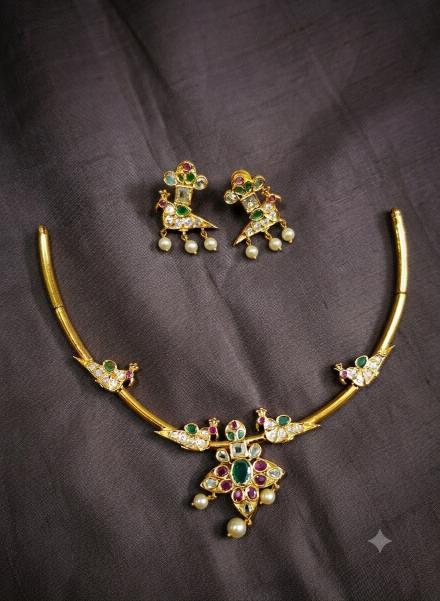 Gold Replica Kundan Stone Necklace - Jw299