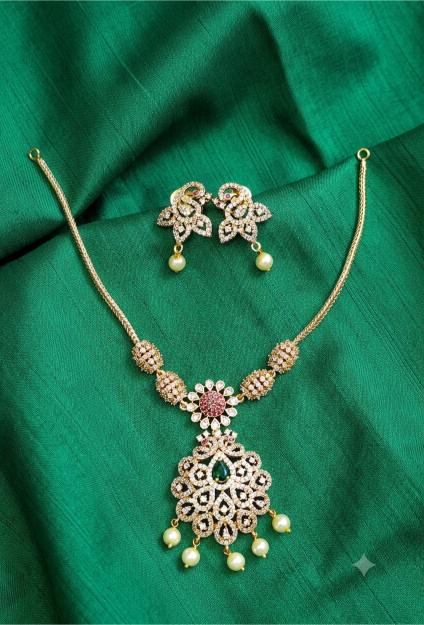 White With Pink, Green Ad Stone Necklace -Jw307