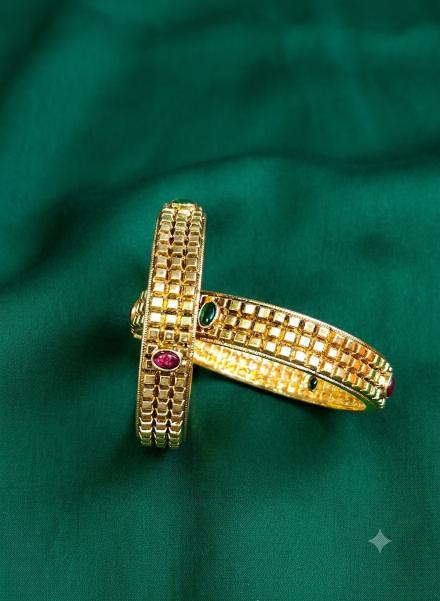 Antic Bangles with Green and Red Stones - Jw152