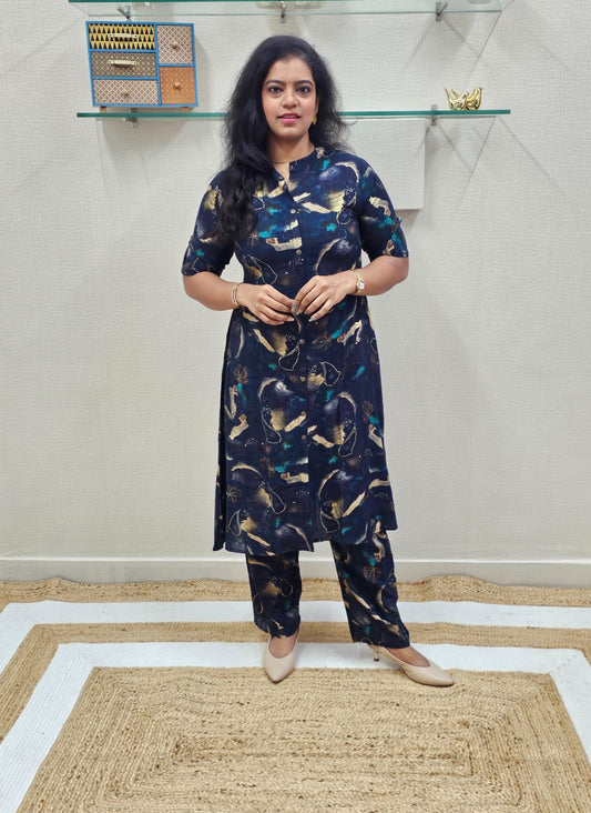A line Co Ord Set Navy Blue Ku156
