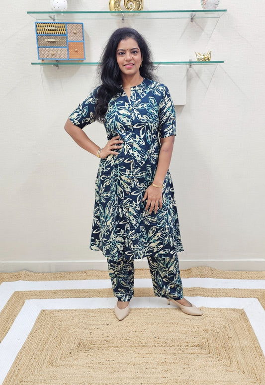 A line Co Ord Set  Teal Shade Ku156