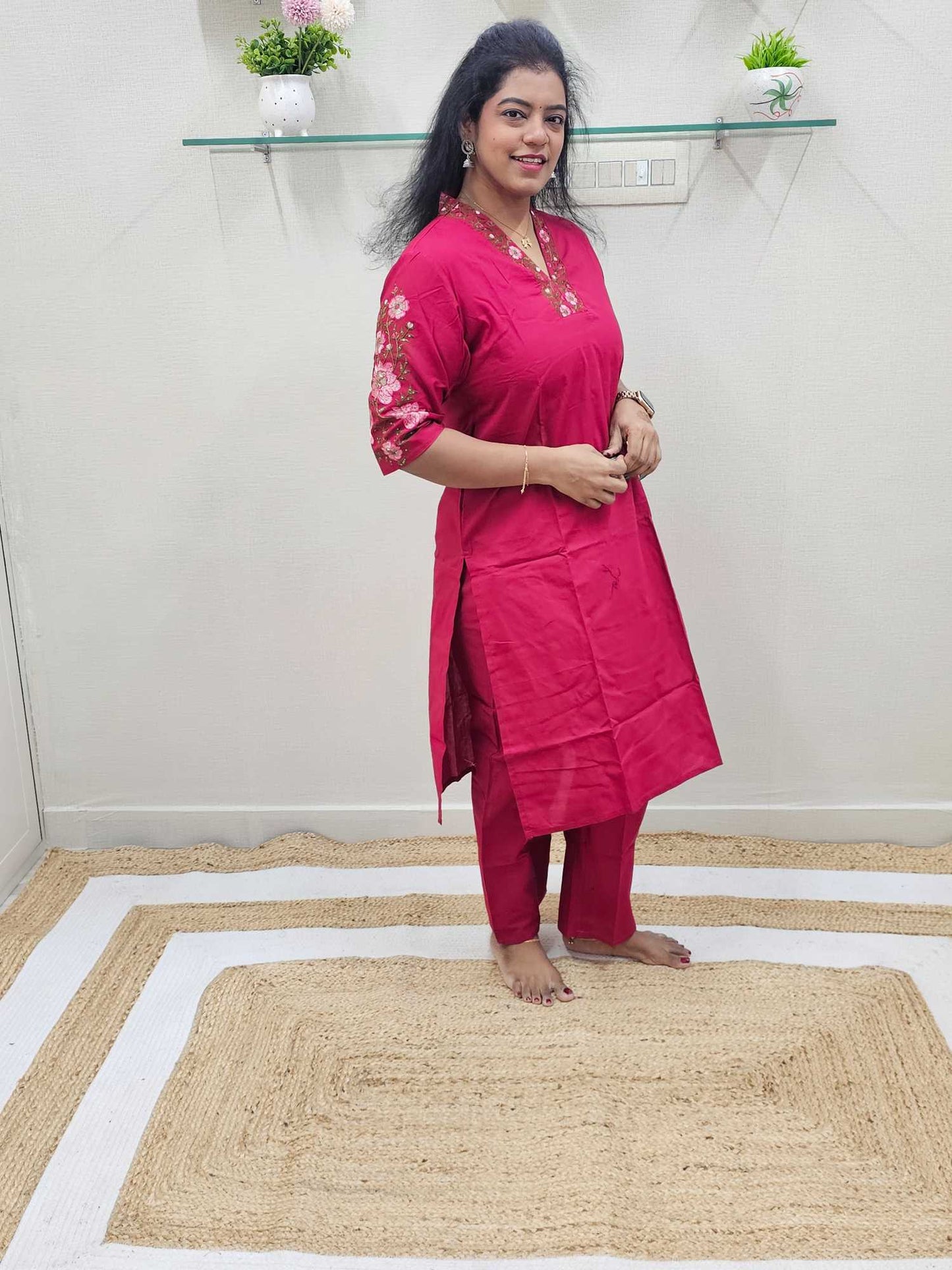 Cotton Silk Pink Base Co Ord -Ku161