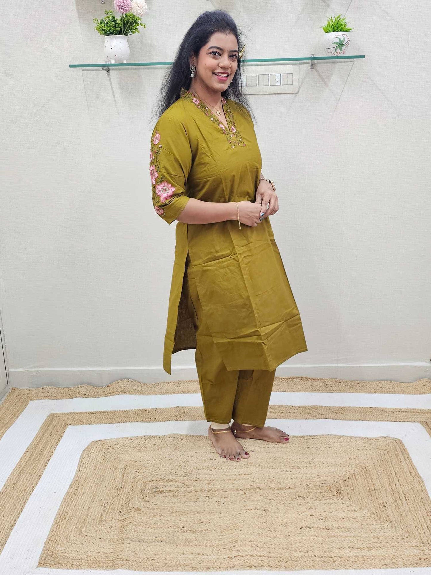 Cotton Silk Embroidery Co- Ord Set -Ku161