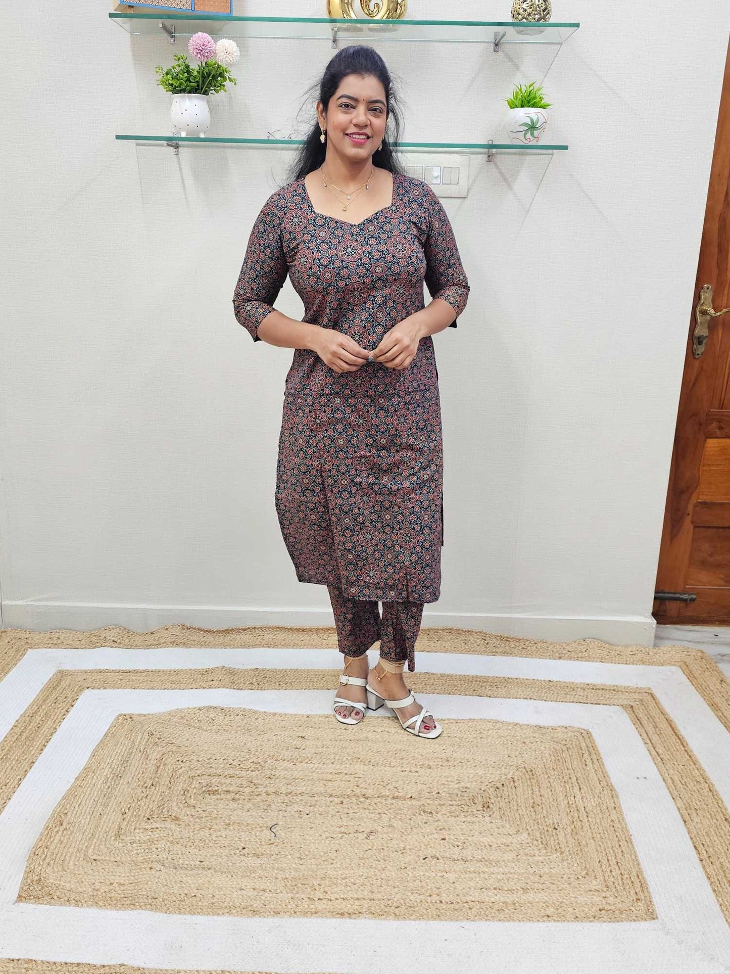 Pure Cotton Ajrakh Co-Ord set Blue Base - Ku164