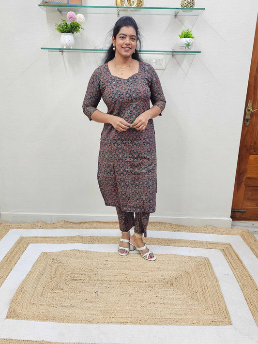 Pure Cotton Ajrakh Co-Ord set Blue Base - Ku164