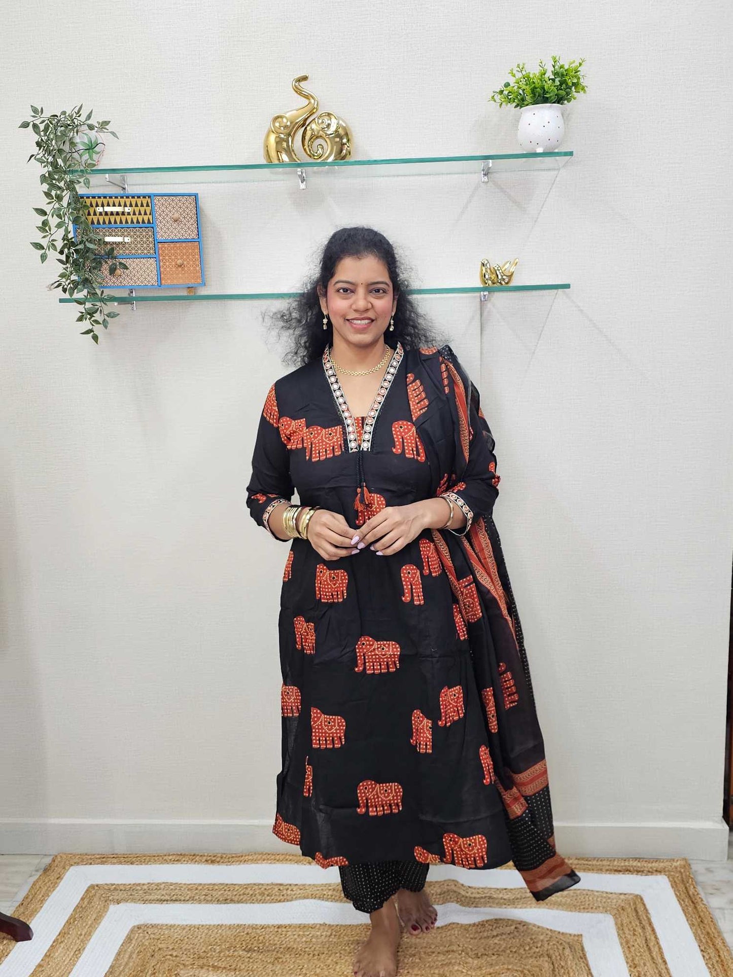 Black  Jaipur Cotton 3pc suit -Ku125