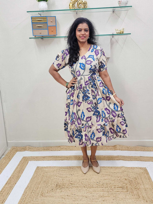Handblock Kalamkari Dress - Ku137