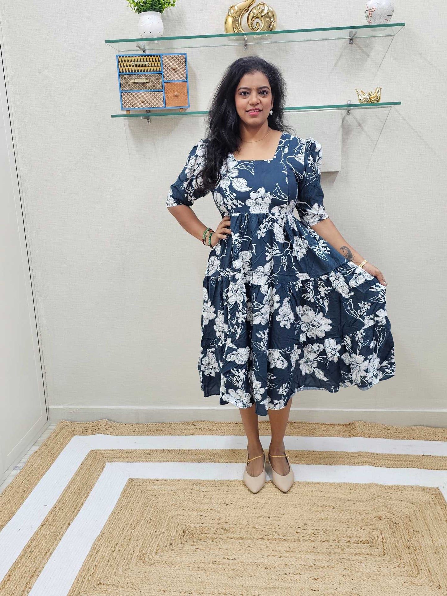 Rayon feeding Flared Dress