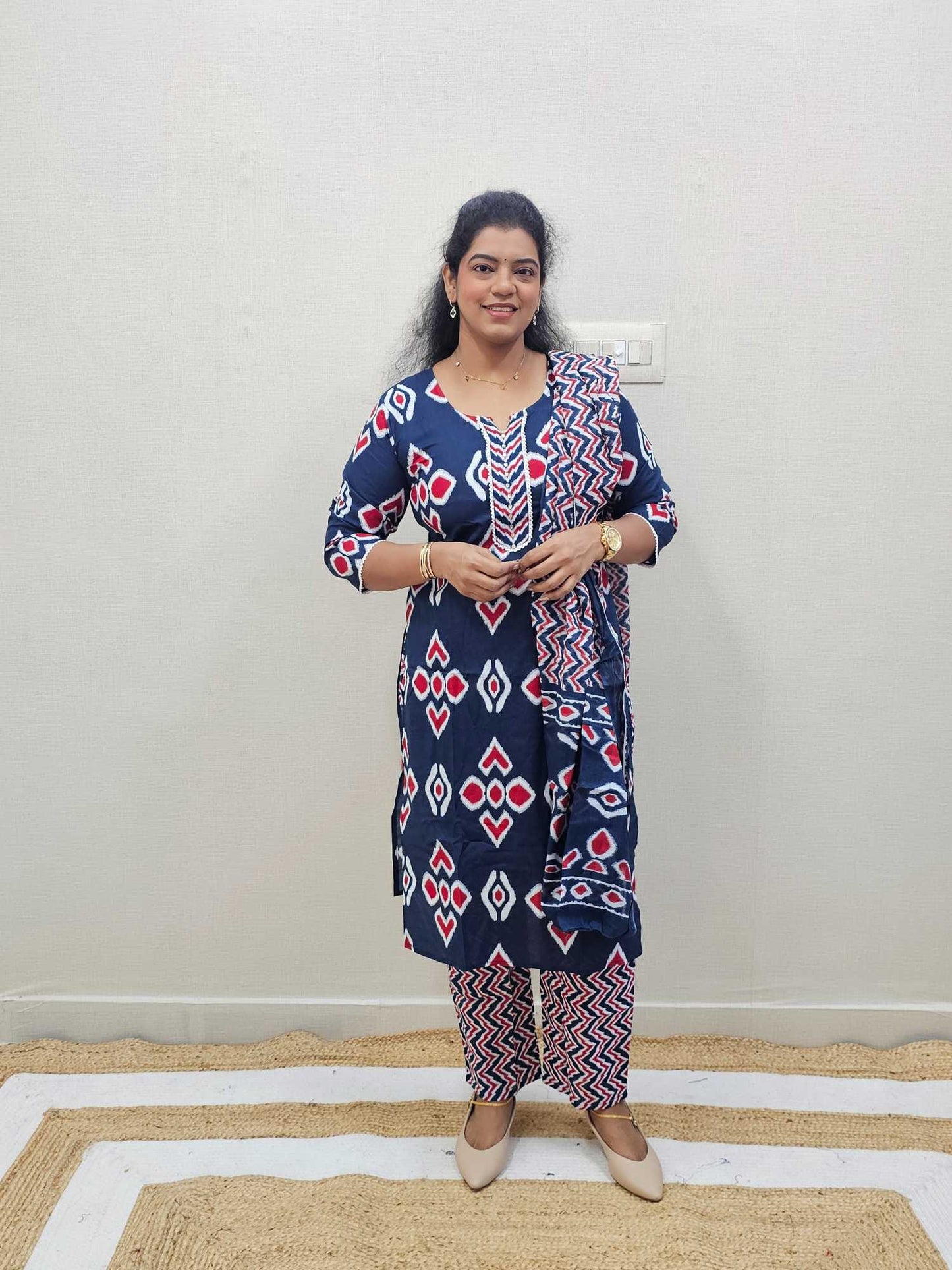 Pure Cotton 3pc Suits Nevy Blue -Ku165