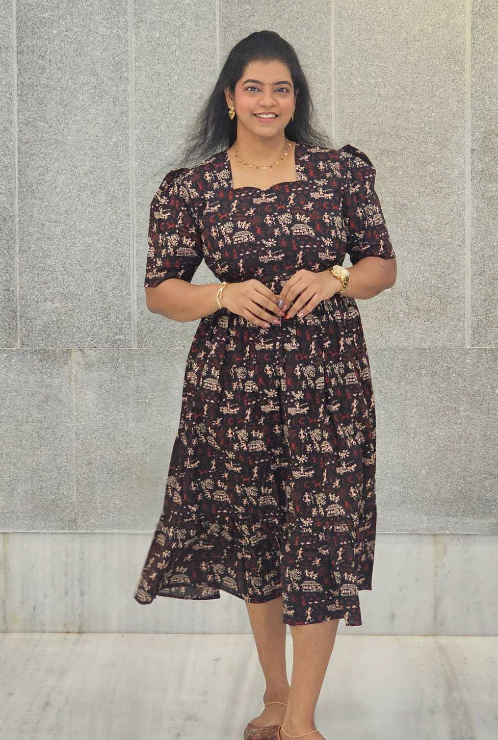Pure Cotton Maxi Dress Black Shade A15 - Ku168