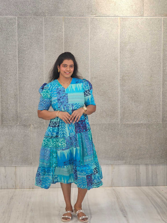 Pure Cotton Maxi Dress Sky Blue Shade A13 - Ku168
