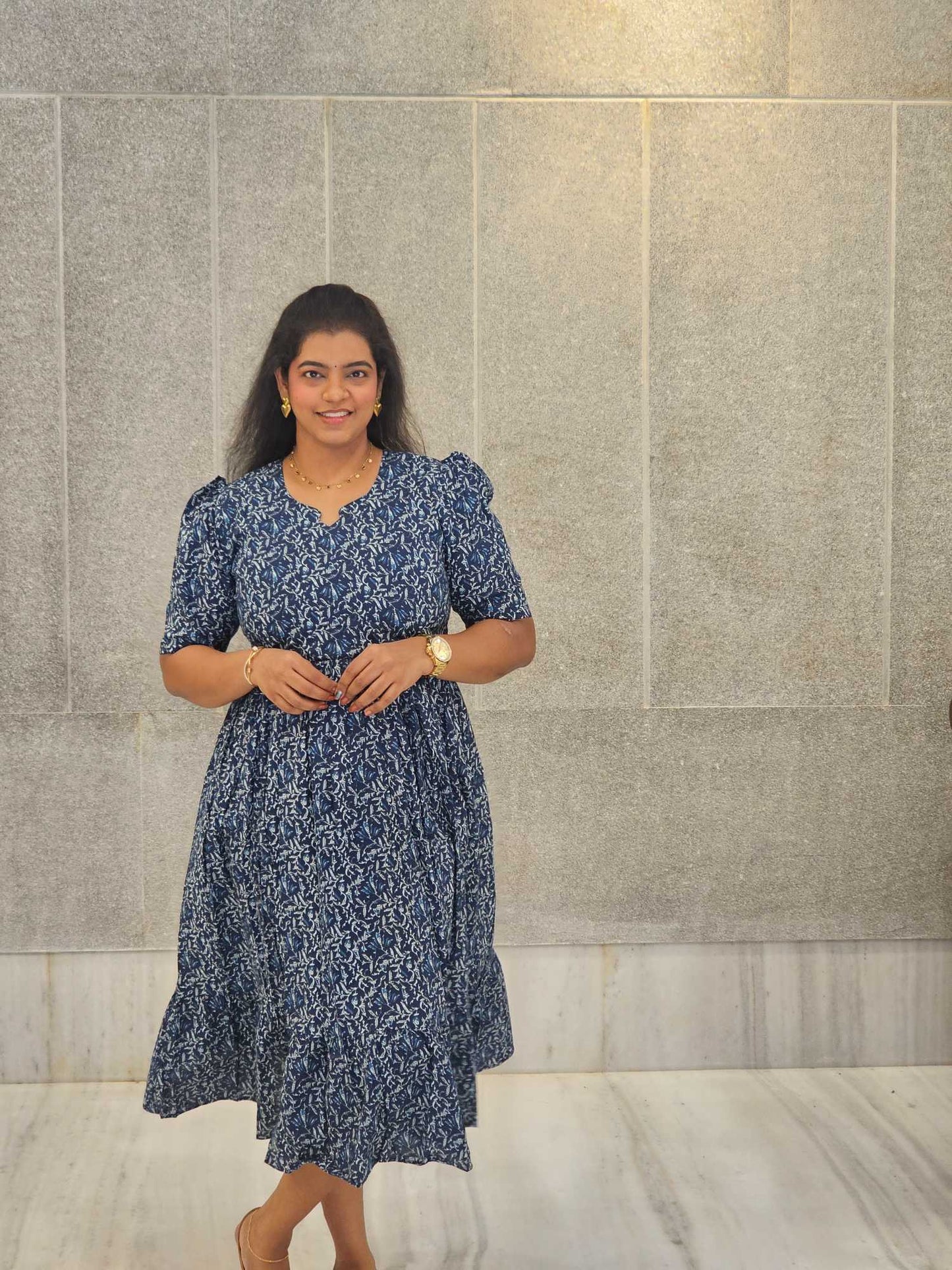 Pure Cotton Maxi Dress Indigo Shade A14 - Ku168