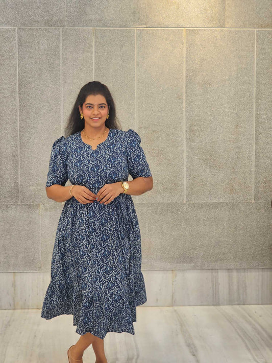 Pure Cotton Maxi Dress Indigo Shade A14 - Ku168