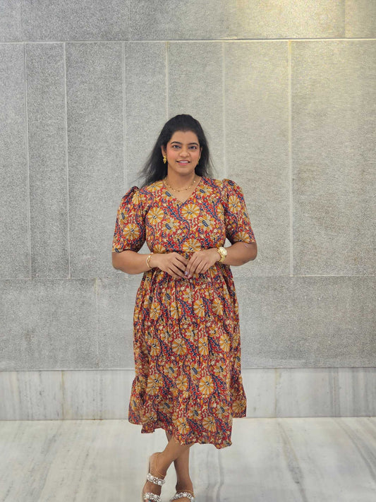 Pure Cotton Maxi Dress Maroon Shade A16 - Ku168
