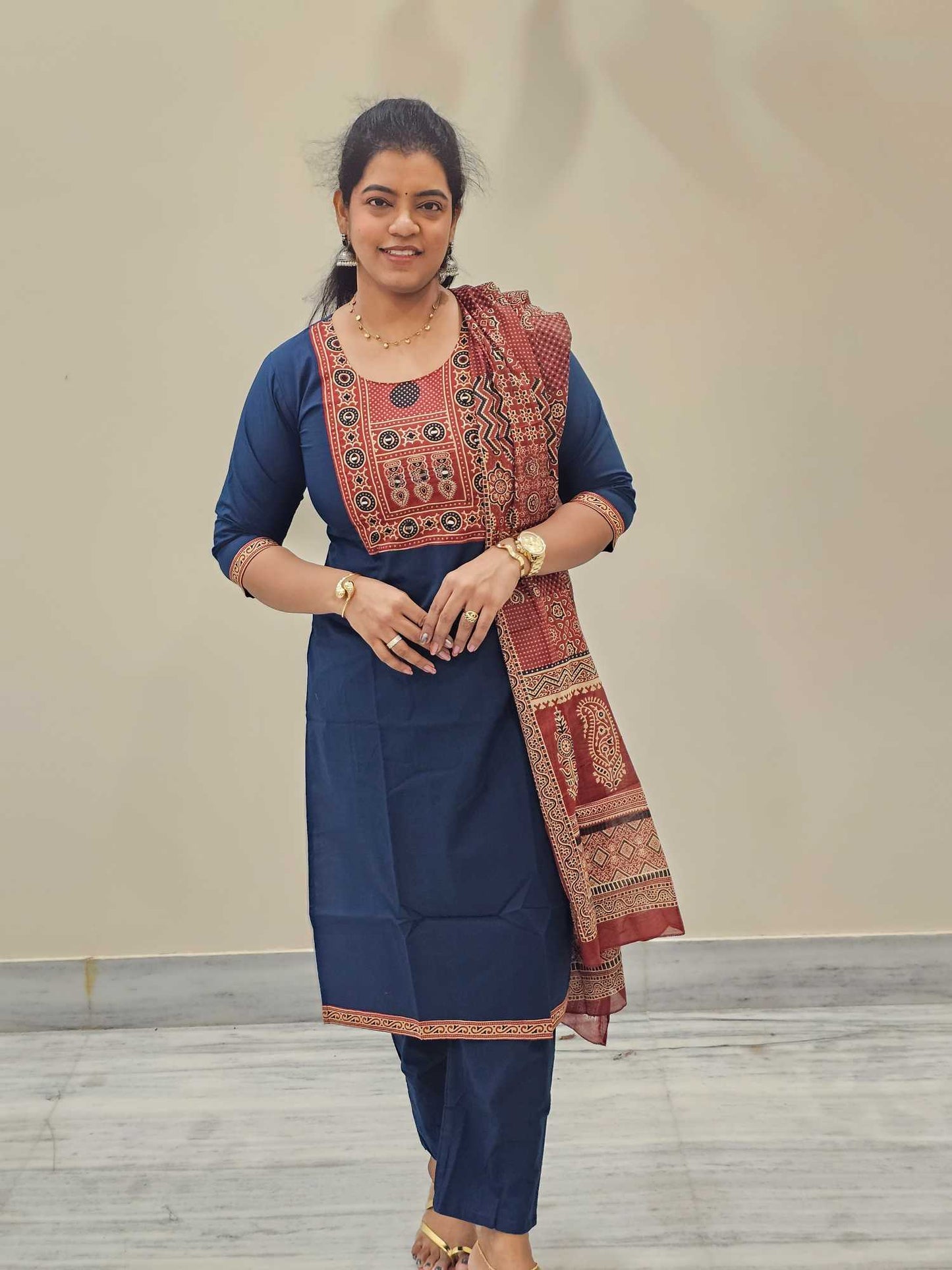 Pure Cotton 3 Pc Suits Dark Teal Shade - Ku157