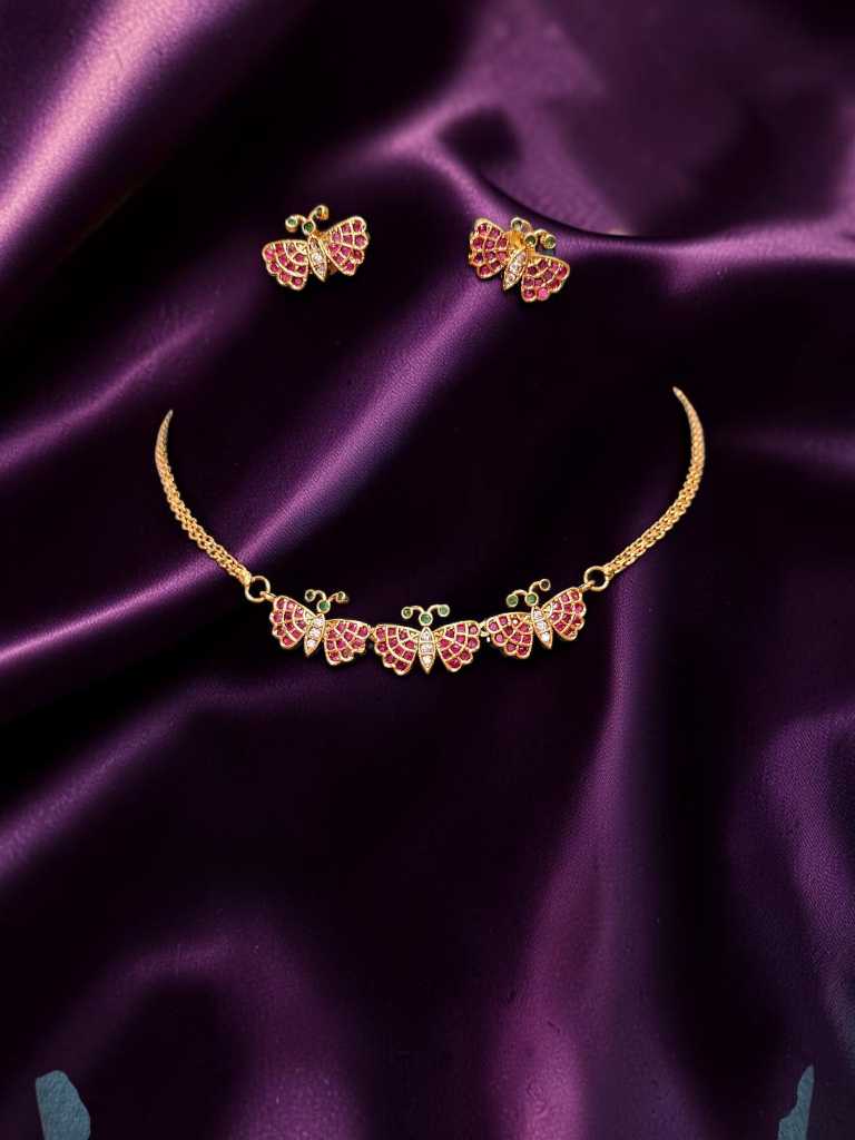 Gold Ad Stone Butterfly Neck set - Jw92