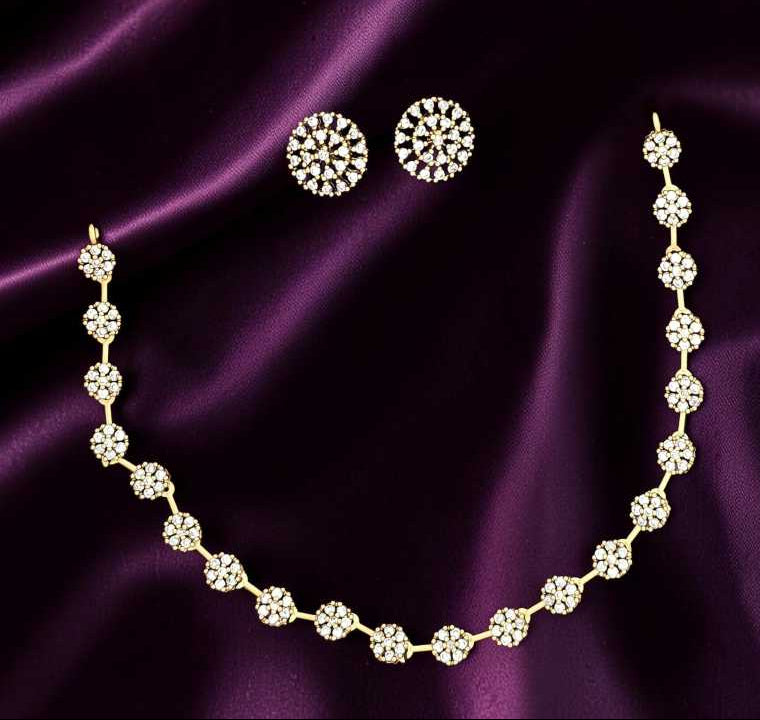 Gold Design Ad stone Diamond Necklace - Jw55
