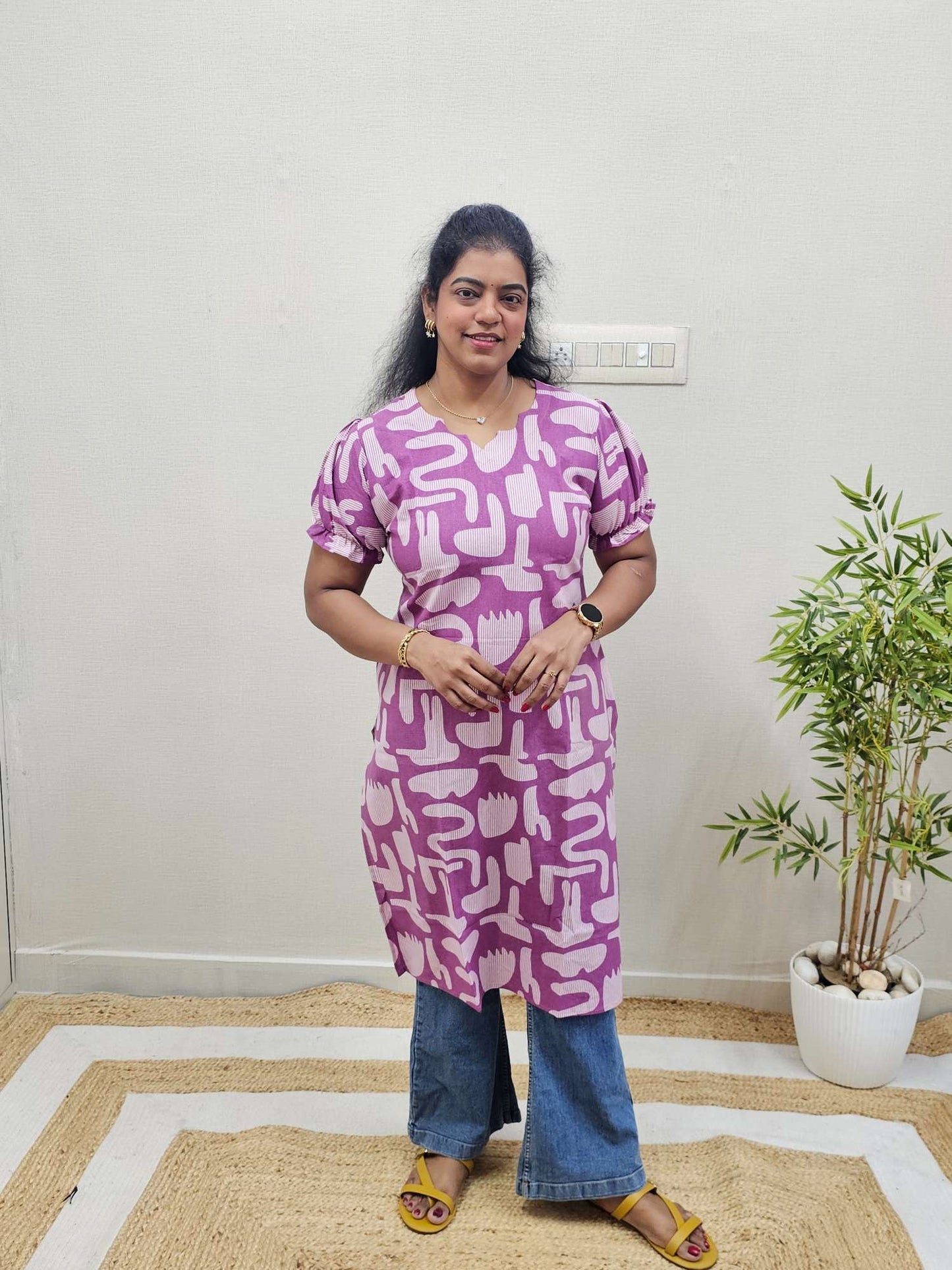 Pure cotton straight kurti Purple colour - Ku200-SK13