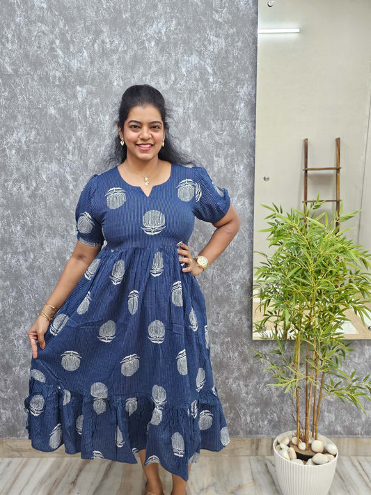 Pure Cotton Anarkali  Blue Colour - Ku199