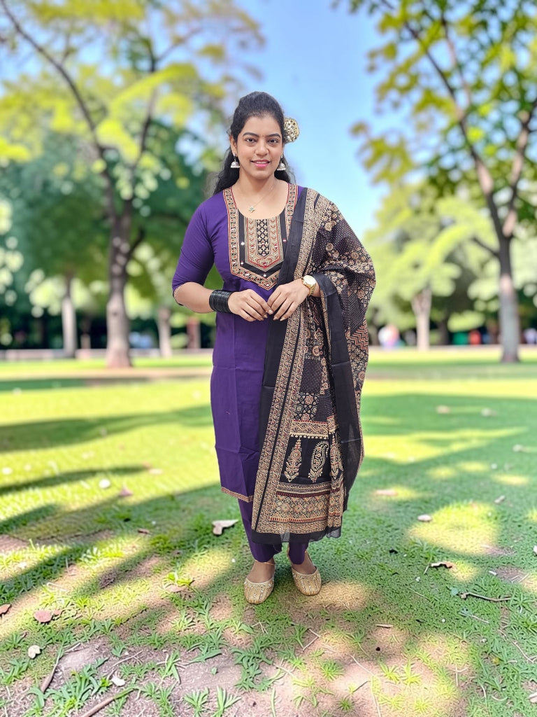 Pure Cotton 3pc suits Purpel Colour - Ku155