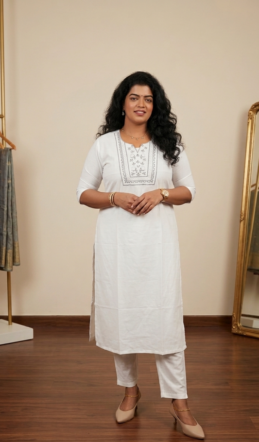 Pure Cotton Co - Ord White Colour - Ku103