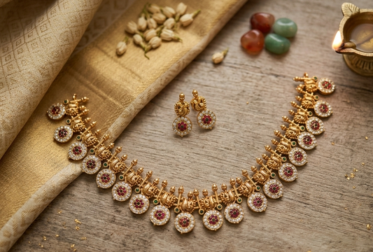 Gold Kasu AD Stone necklace -JW139