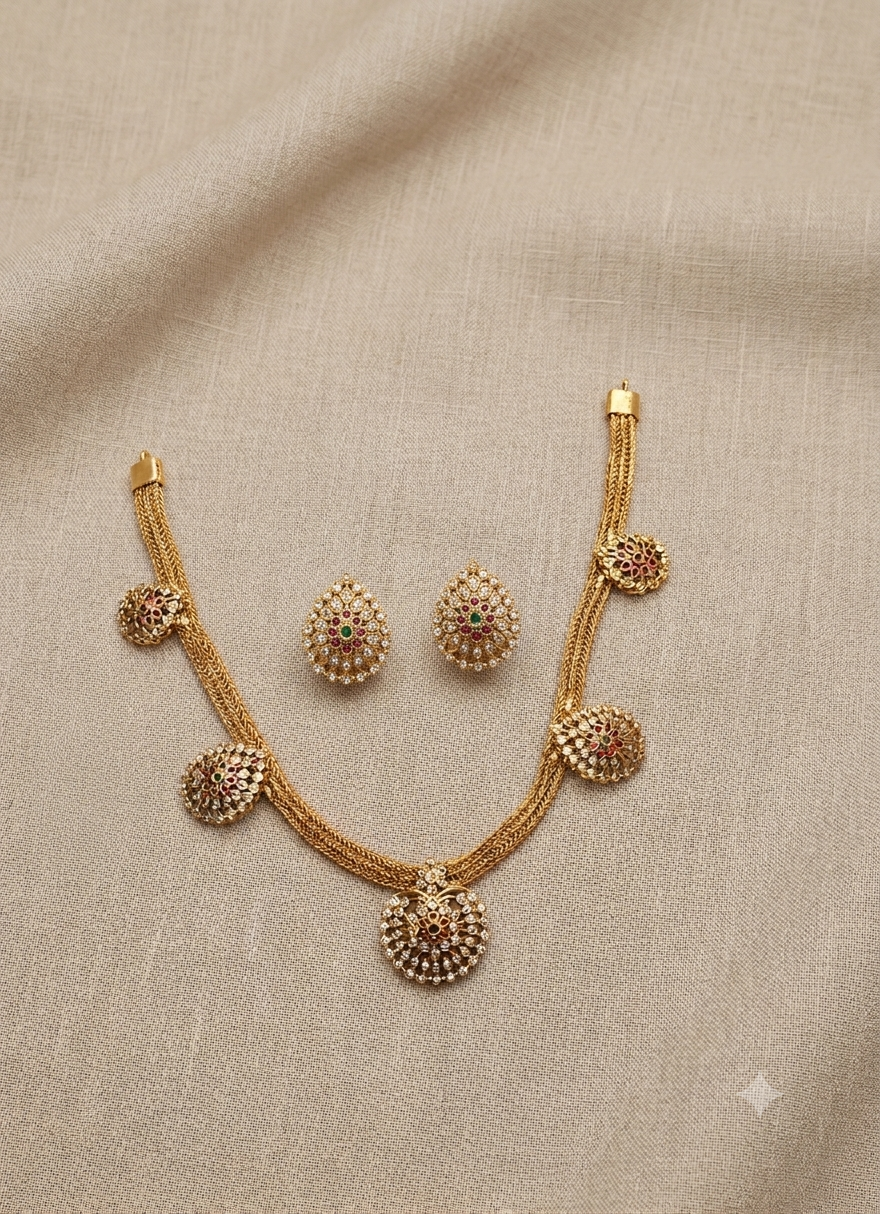 Traditional Gold-Plated Necklace & Earrings set - Jw320