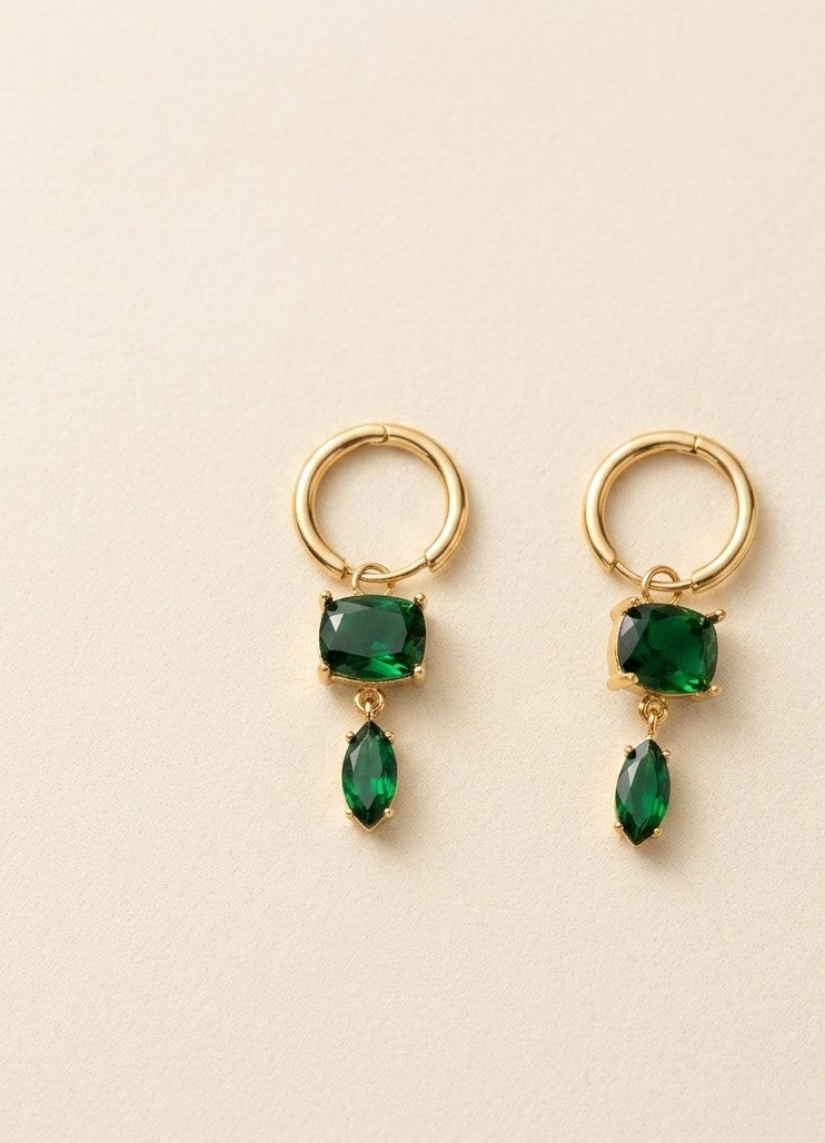 Green Stone Hoop Earrings