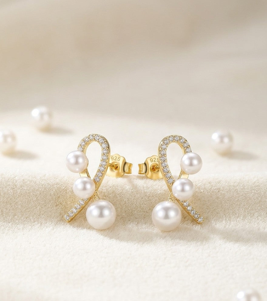 Ribbon Loop Pearl Studs - JW270