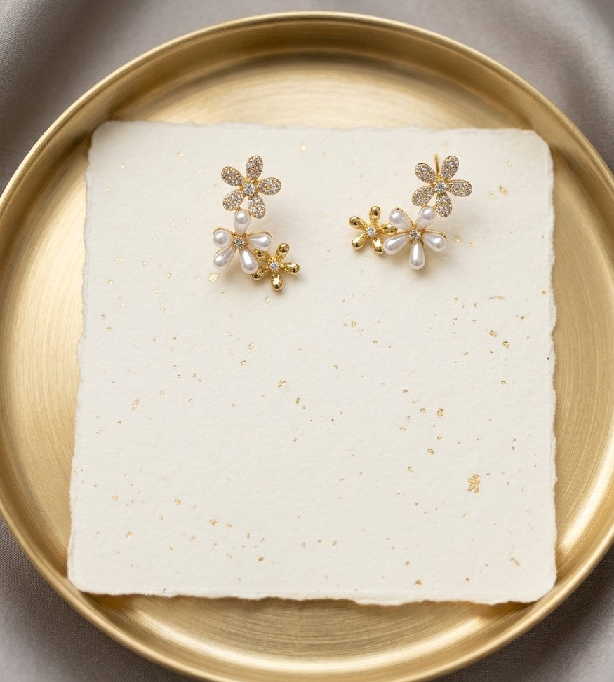 Elegant Floral  Pearl  Earrings - JW263